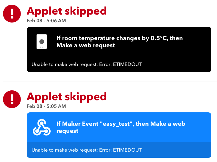 Unable to make web request: Error: ETIMEDOUT